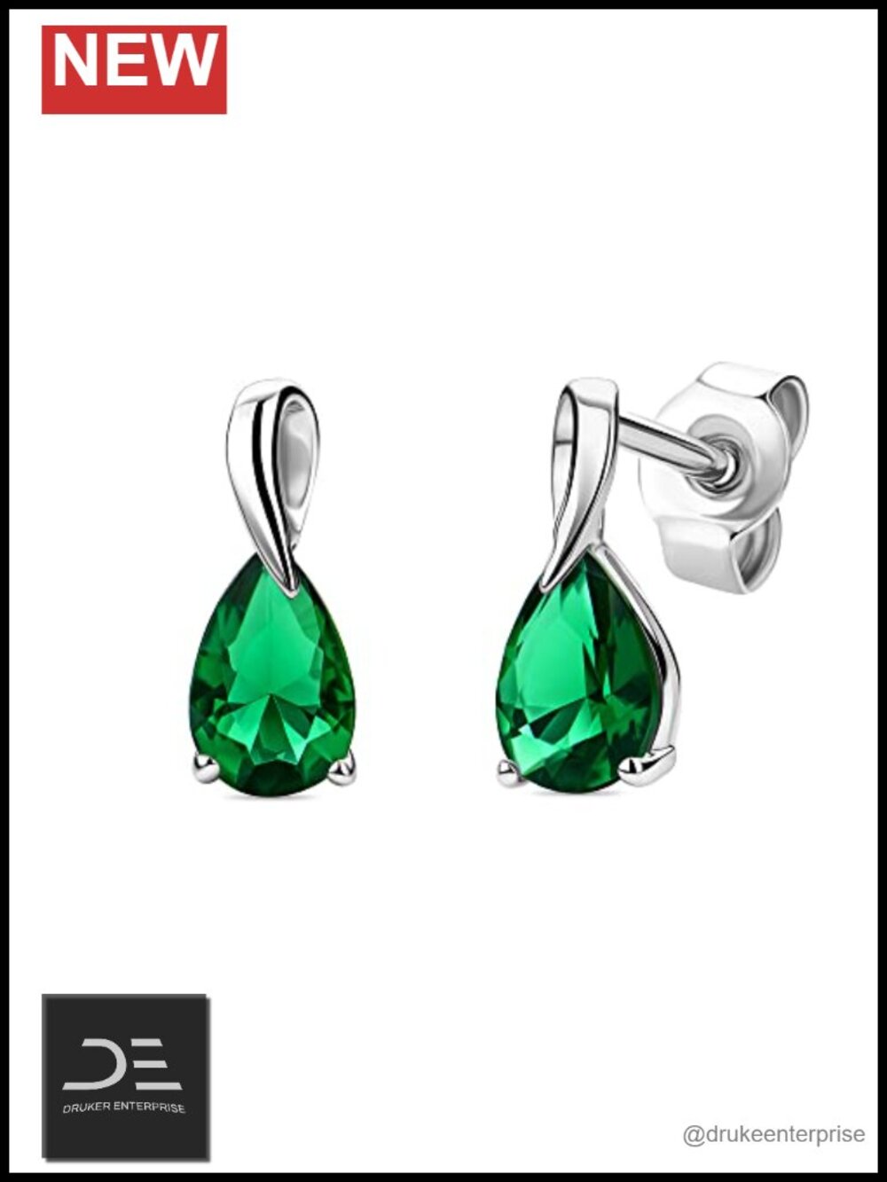 14K White Gold Dangle Earrings with Gemstones, Handmade Fine Jewelry